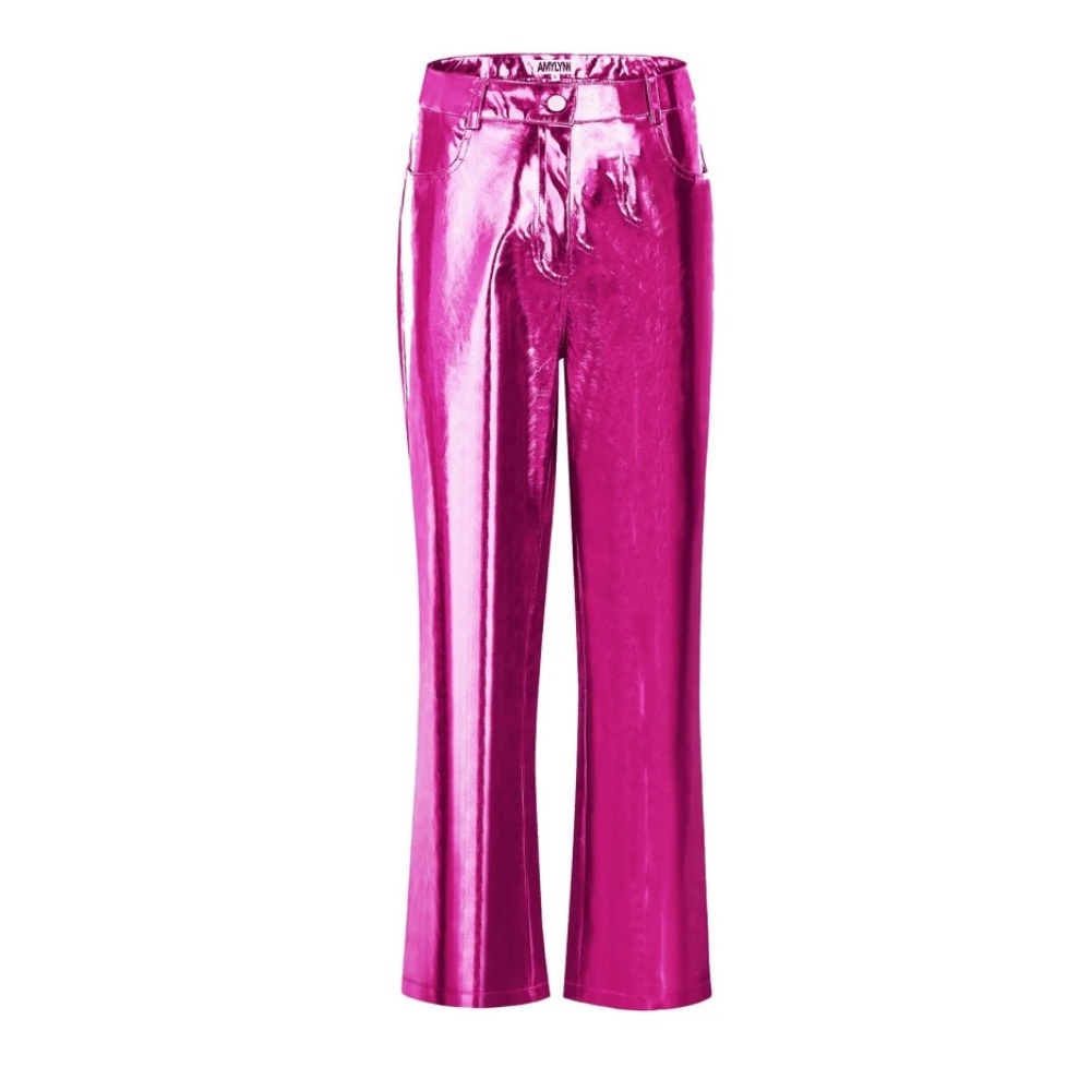 NWT Amy Lynn Lupe Magenta Metallic PU Trouser Pants